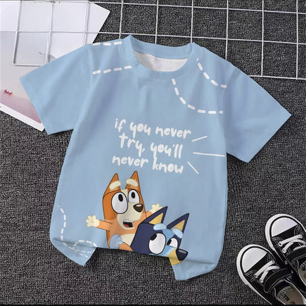 Unisex Bluey Toddler 3D T-Shirt Summer Cool Breathable Short Sleeve Cartoon Print Lightweight Casual Tee for Boys and Girls