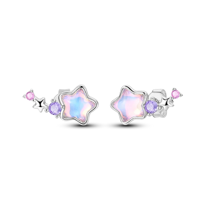925 Sterling Silver Purple Series Feather Butterfly Dream Catcher Firefly Zircon Earrings for Women Luxury Jewelry Wedding Gift