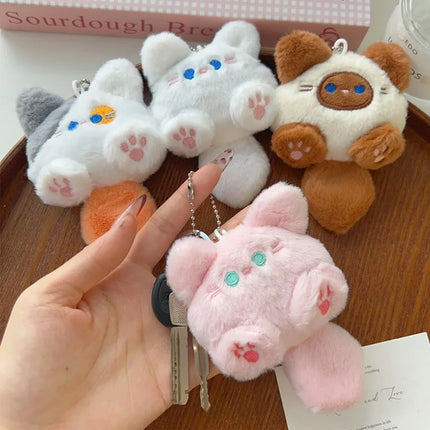 1-4pcs Cute Plush Small Cat Doll Keychain for Couple Soft Cotton Stuffed Animal Keyring Backpack Pendant Decoration Student Gift