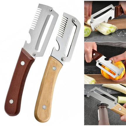 Multifunctional Paring Knife Stainless Steel Material Wooden Handle Fruit & Vegetable Knives 3-in-1 Fruit Potato Peeler 1/2/3PCS