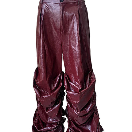 Nerazzurri Autumn Extra Long Soft Flowy Baggy Pu Leather Wide Leg Stacked  Pants for Men Luxury Designer Punk Style Streetwear