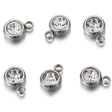 20pcs/lot 6mm Crystal Stainless Steel Rhinestone Charms Birthstone Pendants for Jewelry Making DIY Necklace Bracelet Accessories