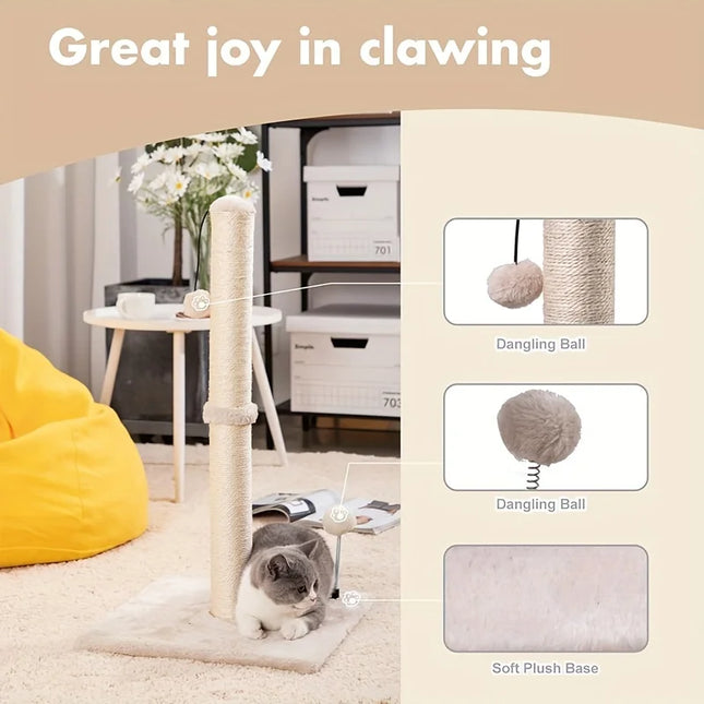 34-inch Tall Premium Basic Cat Scratching Post Indoor Sisal Scratching Post Tree with Hanging Ball for Adult Cat