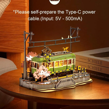 Robotime Sakura Journey Tram 3D Wooden Puzzles with LED Lights Home Decor Gift for Adults Women Girls