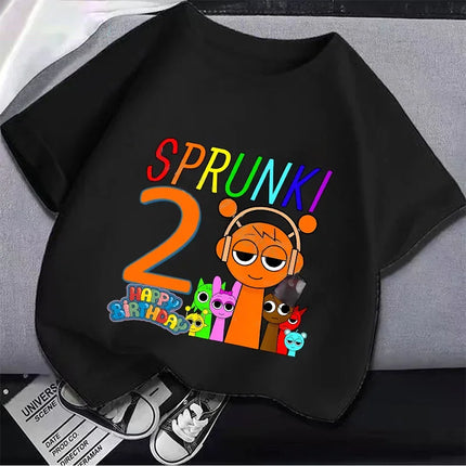 Sprunki Boys Girls 1-9 Years Birthday Children T-shirt Incredibox Cotton Kids Clothes Cute Cartoon Game Graphic Tops Party Gift