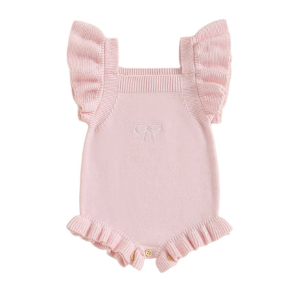 Citgeett Summer Infant Baby Girls Ruffle Knit Bodysuit Bow Embroidery Flying Sleeve Jumpsuits Fall Clothes
