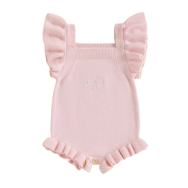 Citgeett Summer Infant Baby Girls Ruffle Knit Bodysuit Bow Embroidery Flying Sleeve Jumpsuits Fall Clothes