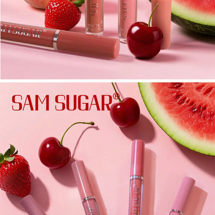 Fruit Cherry Strawberry Liquid Lipstick Makeup Kit Non Stick Cup Colorfast Long Lasting Velvet Matte Peach Lip Gloss Set 3pc/set