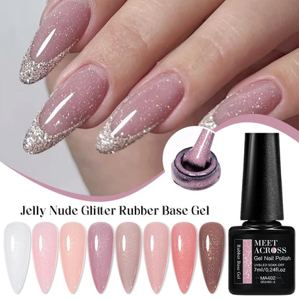 MEET ACROSS 7ml Rubber Base Gel Glitter Nude Pink White 2 In 1 Gel Nail Polish Nail Art Varnish For Nails Winter Autumn Manicure