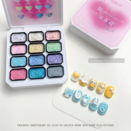 12 Colors Set No-wash Embossed Texture UV Gel Glitter Nail Art Paint Chrome Nail Art Colored Gel Paint