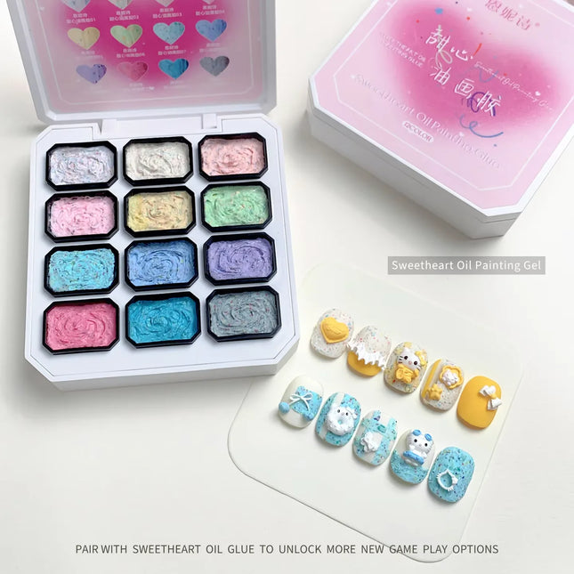12 Colors Set No-wash Embossed Texture UV Gel Glitter Nail Art Paint Chrome Nail Art Colored Gel Paint