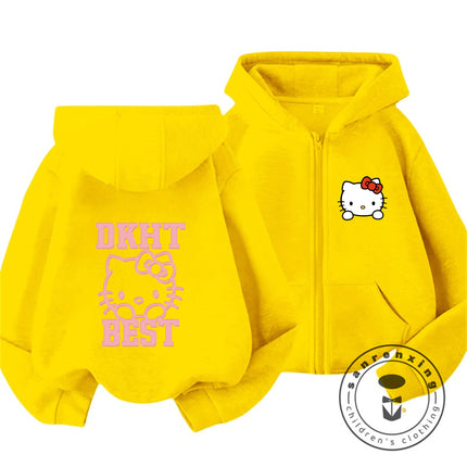 New Kids Zip Hooded Sweatshirt Hello Kitty Trendy Kawaii Design For Boys Girls Autumn Winter Wear 3-14 Age