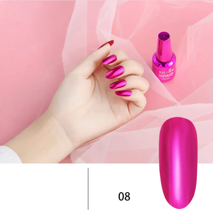 12 Colors Mirror Polish Long-lasting Quick-drying Metallic Silver Purple Rose Gold Nail Polish, Non-Peeling Nail Gel Varnish