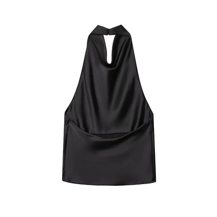 WOMEN 2025 Halter Tops for Women Black Satin Backless Top Female Pink Summer Beach Top Woman Off Shoulder Camisole Top Women
