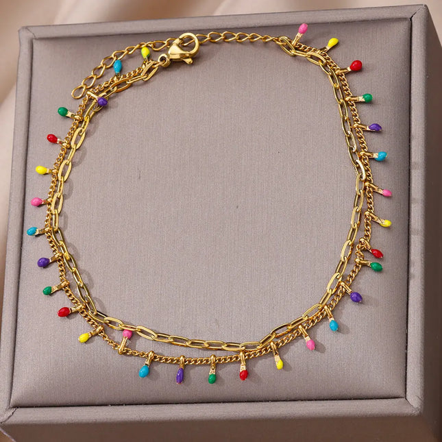 Colorful Boho Drops Anklets For Women Gold Color Stainless Steel Geometric Anklet Luxury Wedding Aesthetic Summer Jewelry Gift