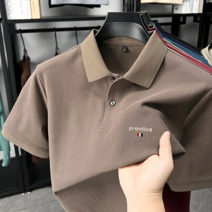 100% Cotton Luxury Brand Short Sleeve Polo Shirt Fashion Letter Embroidery Men's Summer Breathable Business Casual Lapel T-shirt