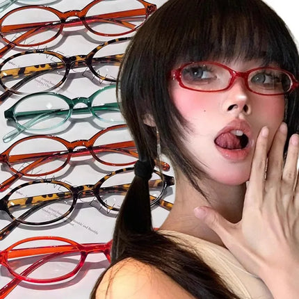 Retro Fashion Red Green Small Square Oval Frame Glasses Women Girls Y2K  Anti Blue Light Glass Reading Eyeglasses Decor Eyewear