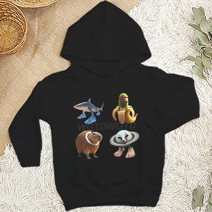 Funny Cappuccino Assassino Children Hoodies Boys Girls Funny Italian Brainrot Print Long Sleeve Hooded Top Kid Humor Sweatshirts