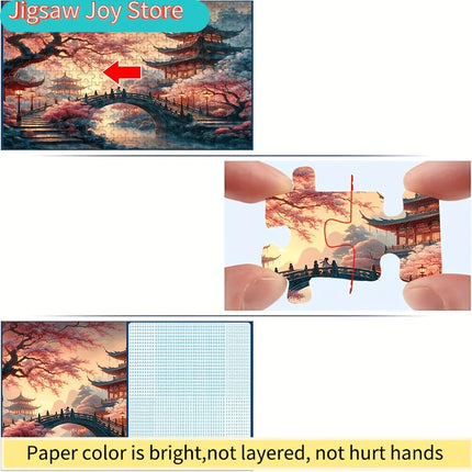 500/ Japanese-Inspired Cherry Blossom & Pagoda Jigsaw Puzzle - Large-Scale Challenging Adult Puzzle with Vibrant Colors, Intri