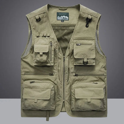2025 Summer Men's Tank Top Outerwear, Casual Men's Photographer Vest, Mesh Work Sleeveless Jacket, Tool Pocket Tank Top, 5XL