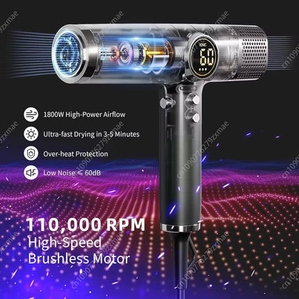 Professional 1800W High Power Brushless Salon/Barber Hair Blower Dryer Motor High Speed Negative Ion Hair Dryer Styling Tools
