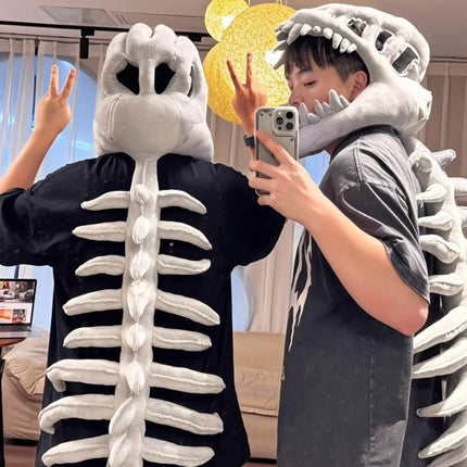T Rex Dinosaur Skeleton Plush Hat Funny Wearable Skull Cap Full Spine Cosplay Costume Novelty Party Hat Halloween Gift Boys Girl