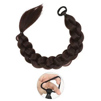 24inch Braided Ponytail for Women Long Straight Braids Ponytail with Rubber Band Synthetic Wrap Around Braid Horse Tail Extensio