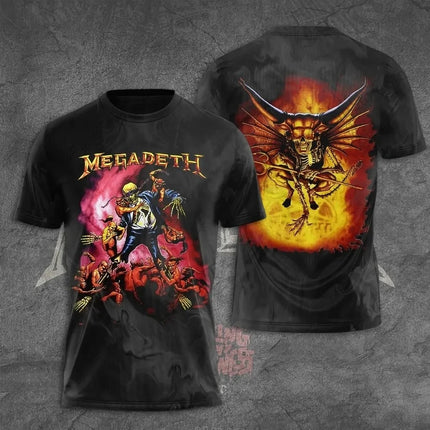 New 2026 Rock Megadeth Band 3D Printed Men's and Women's T-shirt Fashion Short Sleeve Punk Hip Hop Street Harajuku Top