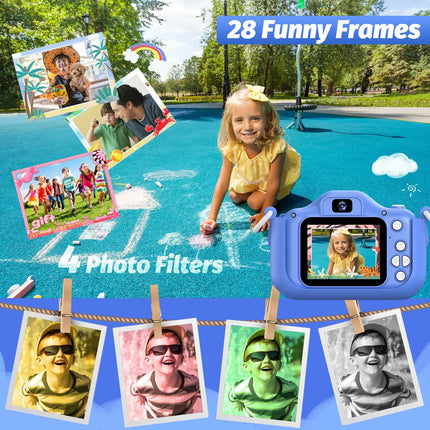 Blue Dog Kids Camera 1080P HD Digital Camera 2.0" Dual Lens Selfie Video Camera with Games Birthday Gift Toys for Boys
