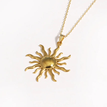 316L Stainless Steel Golden Fashion Sun Pendant Necklace For Women Girl 2025 New Concise Solar Neck Chain Jewelry Gift