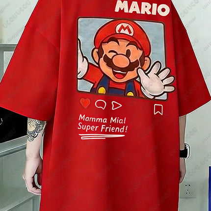 Summer New Anime Tshirts For Couple Cartoon Graphics Mario Print T-shirt Casual Round Neck Tees Street Short Sleeve Man Clothing