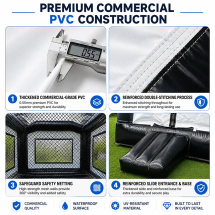 13x10x11ft Big Size Commercial PVC Inflatable Bouncy Castle Outdoor Bounce House with Basketball Hoop Black And White for Kids Parties And Backyard Fun