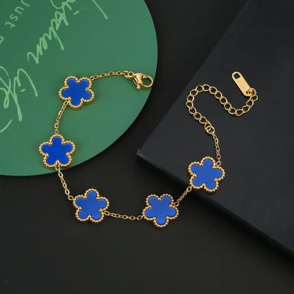 INS Hot Sale Stainless Steel Five Laef Flower Clover Bracelet Jewelry Set Necklace Earrings For Woman Daily Wear Brand Jewelry