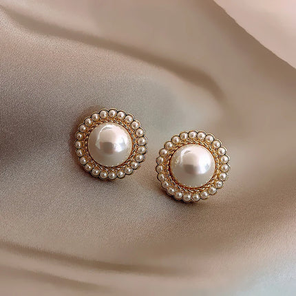 Trending Imitation Pearl Circle Stud Earrings For Woman New In 2025 Fashion Party Round Elegant Korean Earring Jewelry Wholesale