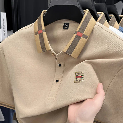 Summer 2025 men's golf fashion: short-sleeved polo shirt, high-end design, exquisite ice silk embroidery, breathable T-shirt