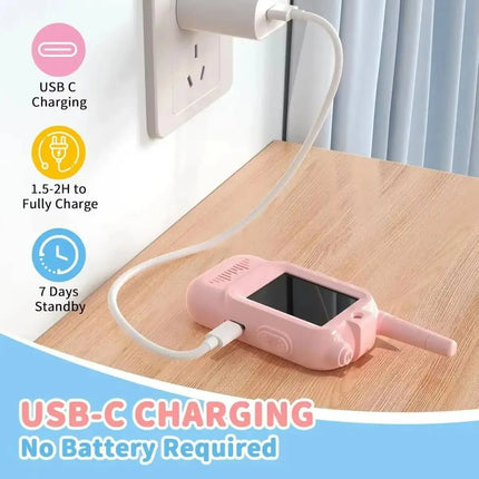 Kids Video Walkie Talkie Set 2PCS Rechargeable 2-inch High-definition Screen One-Click Call Cartoon Intercom Gift