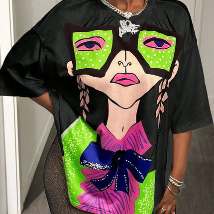 BamGleam Oversized T-shirt Loose Casual Hip-Hop Style Graphic Printed Women T-Shirt Summer Fashion Y2k Ladies Clothes Female Tee