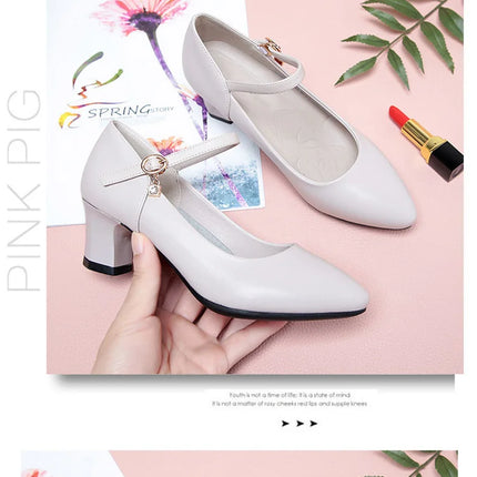 Women Fashion Sweet Red Comfort Buckle Strap Square Heel Pumps Lady Casual Black Pu Leather Office High Heel Shoes Spring Autumn
