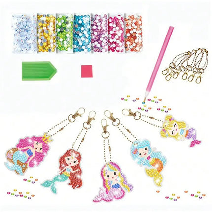 5pcs 5D Diamond Painting by Numbers Make Your Own GEM Keychains Unicorn Mermaid Arts Crafts Kids 8-12 Age Easter Basket Stuffers