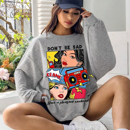 Cartoon Beauty Printing Sweatshirts For Womens Casual Comfortable Crewneck Hoodies Loose Fleece Warm Sportswear Clothes