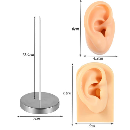 Soft Silicone Ear Model Tattoo Practice Body Jewelry Display Piercing Tools Earring Display Tool Metal Display Stand Kit