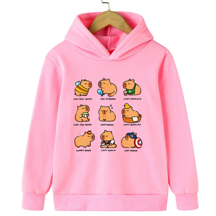 Cute capybara cute cartoon print fashionable casual warm and comfortable hooded sweatshirt for boys and girls