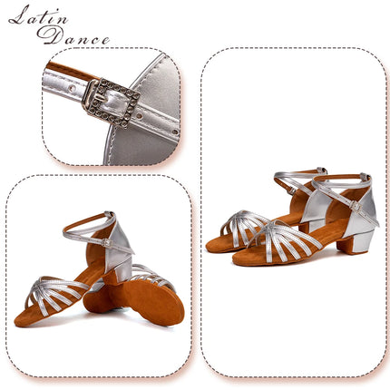 HROYL Girls Latin Dance Shoes Children Ballroom Tango Salsa Party Dancing Shoes Ladies Soft Sole Low Heels 3.5cm Training Shoes
