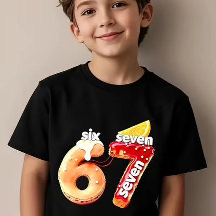 Fun Six Seven 6 7 Meme Design T-Shirt for Kids Chaotic Humor Y2k Game Saying Tees Casual O-Neck Top Fashion Children's Clothing
