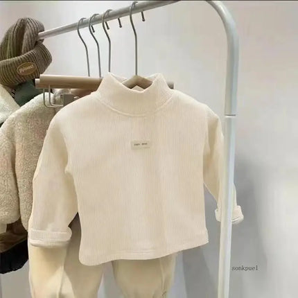Children's Autumn Winter Half High Neck Pullover Long Sleeve Bottom Shirt Kids Baby Boys Girls Clothing Tops