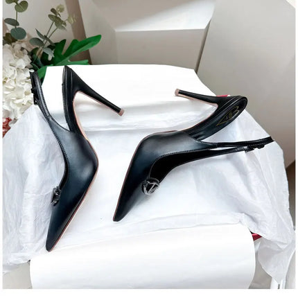 Women's pointed high-heeled sandals for women's summer 2025 new style pointed high-heeled shoes with metal buckle single shoes