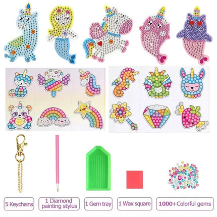 Diamond Art Kits for Kids with Keychains Unicorn Mermaid Diamond Painting Gem Art Diamond Dots for Girls Age 8-12 Holography DIY