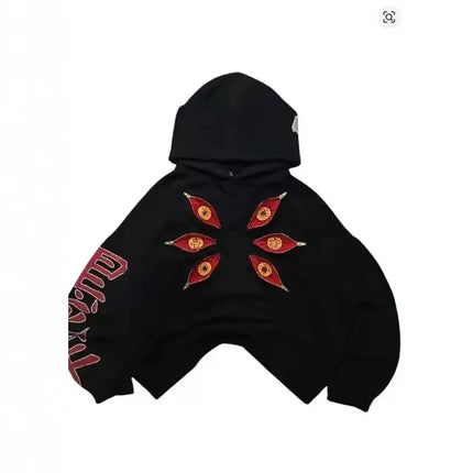 Versatile classic trendy Harajuku sweatshirt for men and women Y2K embroidered retro aesthetic eye print casual hooded pullover