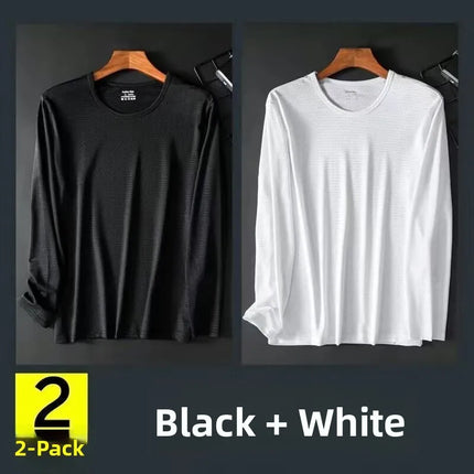 Ice Silk Long Sleeve T-Shirt Men's Summer Thin Mesh Breathable Sun Protection Quick Dry Outdoor Construction Base Shirt Air C...