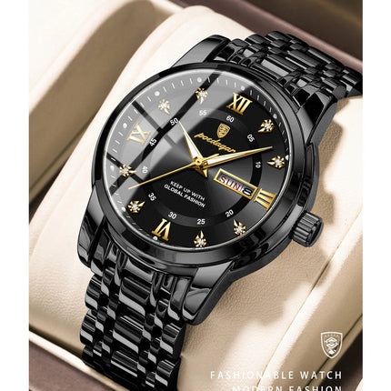 POEDAGAR Sport Casual Men's Wristwatch Waterproof Stainless Steel Luminous Original Men's Watch Date Week Men's Quartz Watches Reloj